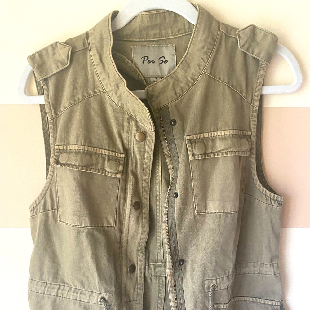 Khaki colored short sleeve vest